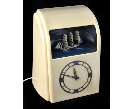 An Art Deco Vitascope with central ship automation above the applied chrome chapter ring, bearing quarterly Arabic numerals, 
