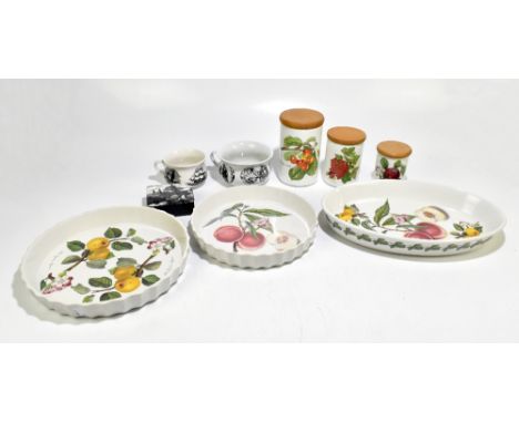 PORTMEIRION; six pieces of tableware decorated in 'Pomona' pattern, including three storage jars, oval bowl, etc together wit