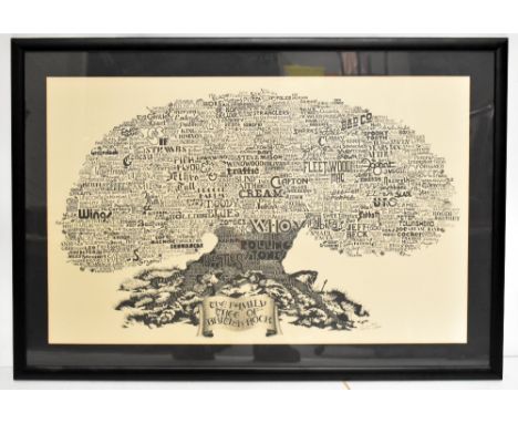 AFTER BRUCE BURTON; limited edition print 'The Family Tree of British Rock', signed and no.1874/2000, 52 x 85cm, framed and g