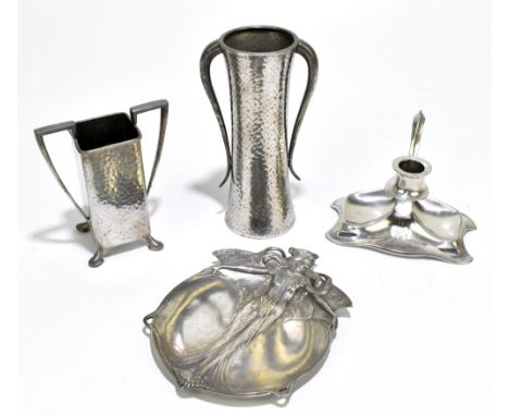 WMF; an Art Nouveau polished pewter dish, relief decorated with an Art Nouveau maiden to the centre, with impressed number '1
