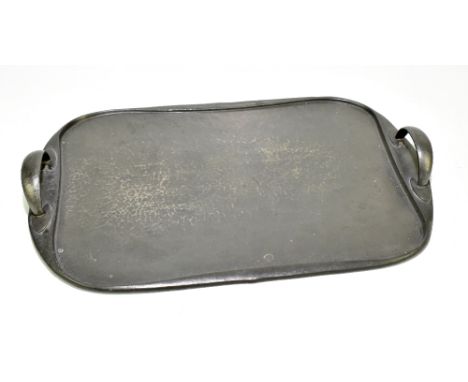 ARCHIBALD KNOX FOR ENGLISH PEWTER; a Tudric Pewter twin handled tray made for Liberty &amp; Co, rectangular form with planish