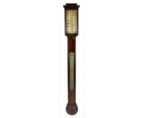 DOLLAND OF LONDON; a late George III mahogany stick barometer with silvered dial, height 101cm.Additional InformationThe glas