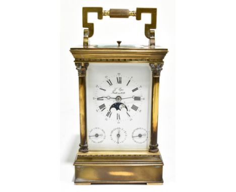 E'PEE; a French brass cased repeating carriage clock, the circular dial with Arabic and Roman numerals, with moon phase mecha