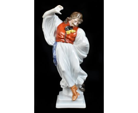 HEREND; a ceramic figure representing a&nbsp;dancing cavalier, blue painted marks to the underside, height 27cm.&nbsp;Additio