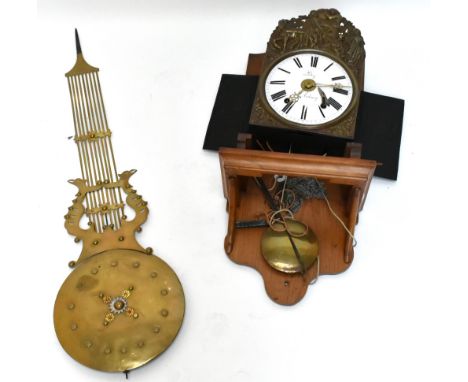 POTEZ À ANDRUICQ; a 19th century French Comptoise wall clock, with enamelled Roman numeral dial with an embossed brass surrou