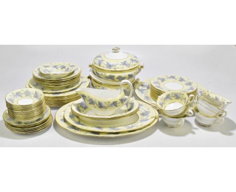 WEDGWOOD; a fifty eight piece part dinner and tea service decorated with leaves on a yellow ground.&nbsp;Additional Informati