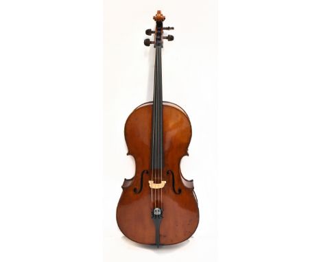 A full-size German violoncello, Stradivarius copy with typical label, the two-piece back of good colour, length 76cm, with bo