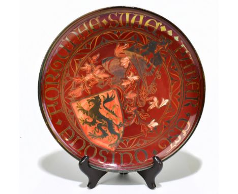 WILLIAM SLATER MYCOCK FOR PILKINGTONS ROYAL LANCASTRIAN; a wall charger of circular form with silver lustre decoration to the