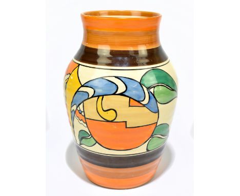 CLARICE CLIFF; a rare Isis vase decorated in 'Zap' pattern, circa 1930, printed and impressed marks to the underside, height 