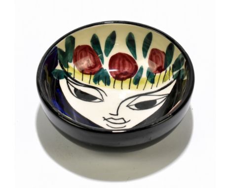 INGER WAAG FOR STAVANGERFLINT NORWAY; a contemporary ceramic bowl with abstract head, painted marks to the underside, diamete