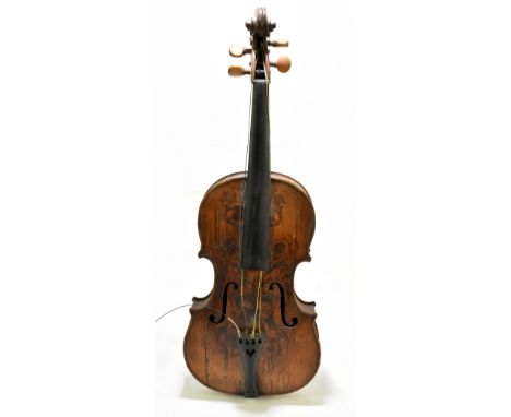 A German viola (for restoration), with inlaid decoration to table and back, length 39cm.Additional InformationExtensively dam