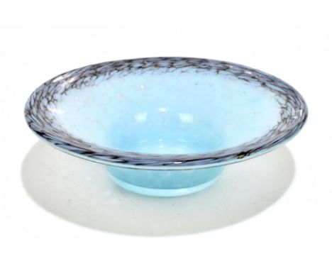 MONART; a mottled pale blue brim to purple footed bowl of circular form, with aventurine speckled detail, it is believed this