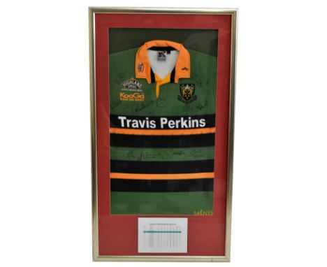 WOLVERHAMPTON RUGBY FOOTBALL CLUB; a signed 2003-2004 premiership season shirt, with 14 signatures, framed and glazed, 116cm 