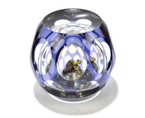 PERTHSHIRE; a limited edition faceted glass 'Frog' paperweight, numbered 124-250, diameter 6.2cm, with certificate and box.Ad