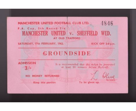 VERY RARE "UNUSED" MANCHESTER UNITED FOOTBALL TICKET 1962
Ultra-Scarce Unused ticket for Manchester United V Sheffield Wednes
