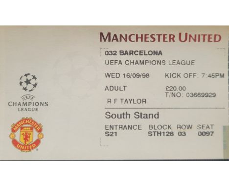 1998-99 MANCHESTER UNITED V BARCELONA CHAMPIONS LEAGUE TICKET - TREBLE WINNING SEASON
Ref MS