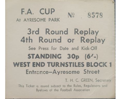1971 MIDDLESBROUGH V MANCHESTER UNITED FA CUP 3RD ROUND REPLAY TICKET
Corner fold
Ref DT