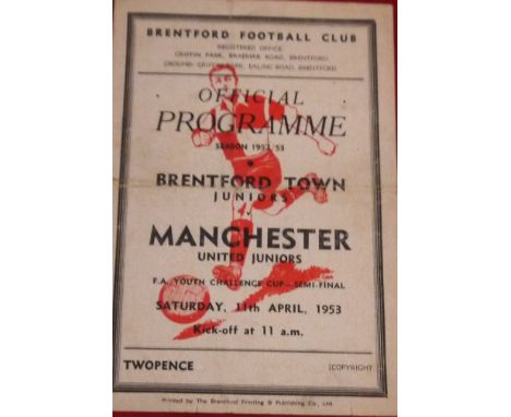 1952-53 BRENTFORD V MANCHESTER UNITED FA YOUTH CUP SEMI-FINAL
11th April 1953 semi final first leg fold &amp; slight age rela