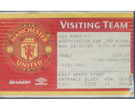 1998-99 MANCHESTER UNITED V BURY LEAGUE CUP TICKET - TREBLE WINNING SEASON
Slight folds
Ref MS