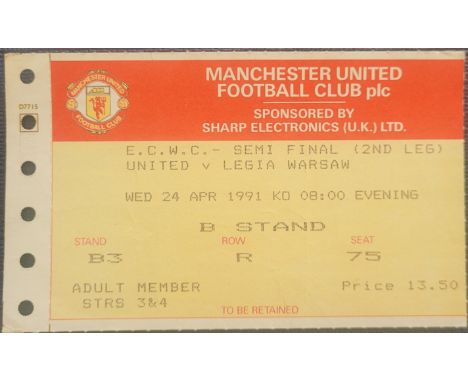 1990-91 MANCHESTER UNITED V LEGIA WARSAW ECWC SEMI-FINAL TICKET
Slight fold
Ref MS