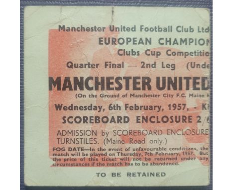 1956-57 MANCHESTER UNITED V ATLETICO BILBOA EUROPEAN CUP QTR FINAL TICKET
Manchester United v Atletico Bilboa European Cup Qu