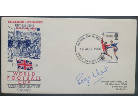 1966 WORLD CUP FIRST SAY COVER SIGNED BY ROGER HUNT
Franked Harrow &amp; Wembley
Ref BF