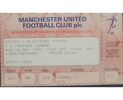 1992-93 MANCHESTER UNITED V BLACKBURN ROVERS TICKET - UNITED WIN THE 1ST PREMIER LEAGUE&nbsp;
Ref DT