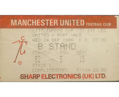1986-87 MANCHESTER UNITED V PORT VALE LEAGUE CUP TICKET
Ref MS