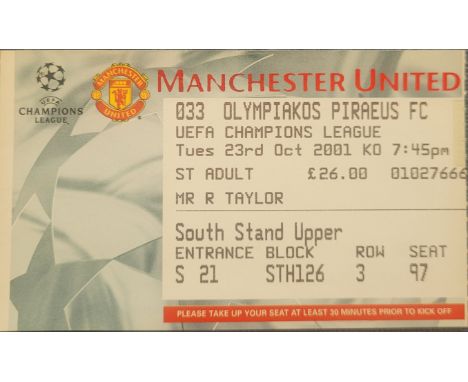 2001-02 MANCHESTER UNITED V OLYMPIAKOS PIRAEUS CHAMPIONS LEAGUE TICKET
Staple holes top corner
Ref MS