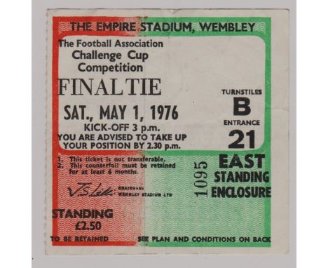 1976 F.A. CUP FINAL TICKET MANCHESTER UNITED V SOUTHAMPTON&nbsp;
Minor crease, otherwise good condition.
Ref. T.