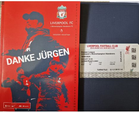 2023-24 LIVERPOOL V WOLVERHAMPTON WANDERERS PROGRAMME &amp; TICKET JURGEN KLOPP LAST GAME
Ref KJ