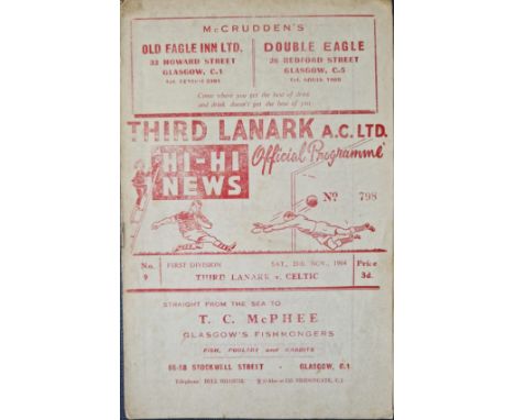 1964-65 THIRD LANARK V CELTIC
Last season Third Lanark produced programmes
Slight marks &amp; ver small tear
Ref LT