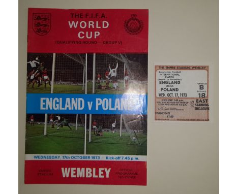 1973 ENGLAND V POLAND PROGRAMME &amp; TICKET
England v Poland 1973 World Cup qualifying programme and ticket, programme has u