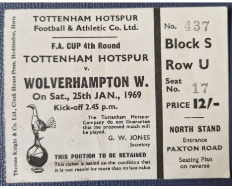 1968-69 TOTTENHAM HOTSPUR V WOLVERHAMPTON WANDERERS FA CUP 4TH ROUND TICKET
Ref LR