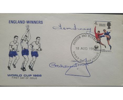 1966 WORLD CUP FIRST DAY COVER AUTOGRAPHED BY TOM FINNEY &amp; GRAHAM TAYLOR
Franked Harrow &amp; Wembley
Ref G