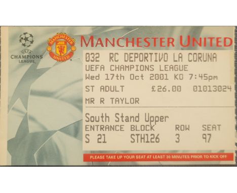 2001-02 MANCHESTER UNITED V RC DEPORTIVO LA CORUNA CHAMPIONS LEAGUE TICKET
Staple holes top corner
Ref MS