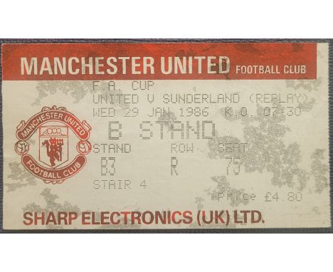 1985-86 MANCHESTER UNITED V SUNDERLAND FA CUP REPLAY TICKET
Usual marks on silver background of ticket
Ref MS