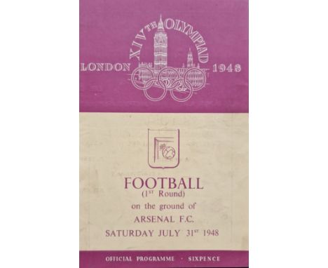 1948 OLYMPICS GREAT BRITAIN V HOLLAND PLAYED AT ARSENAL
Teams completed in pencil
Ref LH