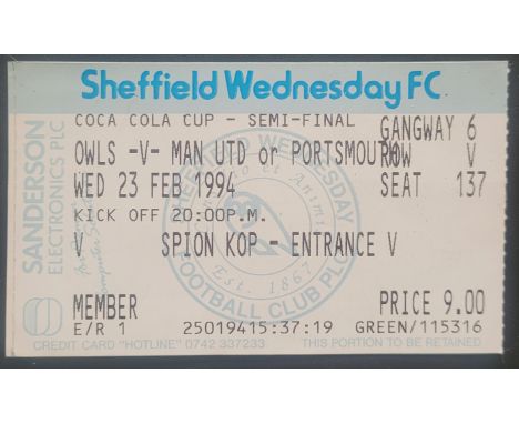 1993-94 SHEFFIELD WEDNESDAY V MANCHESTER UNITED LEAGUE CUP S/F TICKET
Good condition
Ref SM