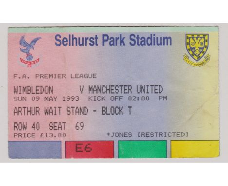 1992/93 WIMBLEDON V MANCHESTER UNITED TICKET @ CRYSTAL PALACE&nbsp;
Creased. Ref. T.