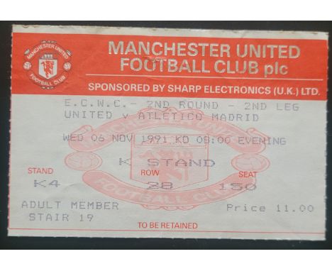 1991-92 MANCHESTER UNITED V ATLETICO MADRID ECWC TICKET
Ref SM
