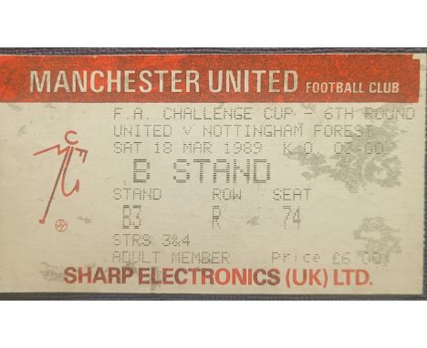 1988-89 MANCHESTER UNITED V NOTTINGHAM FOREST FA CUP TICKET
Usual marks on silver background of ticket
Ref MS