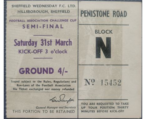 1961-62 FA CUP SEMI-FINAL MANCHESTER UNITED V TOTTENHAM HOTSPUR TICKET
Near mint condition, played at Hillsbrough Sheffield W