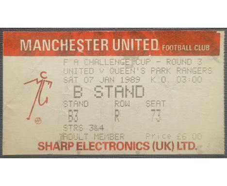 1988-89 MANCHESTER UNITED V QUEENS PARK RANGERS FA CUP TICKET
Usual marks on silver background of ticket
Ref MS