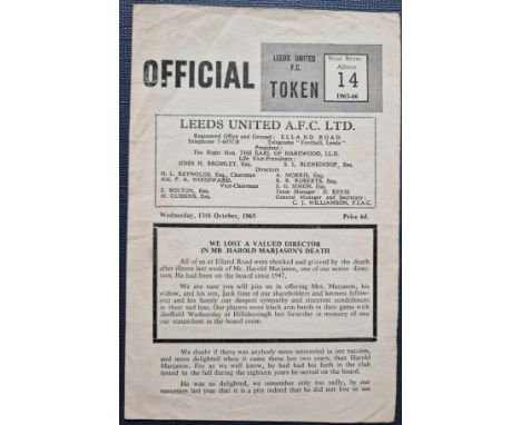 1965-66 LEEDS UNITED V WEST BROMWICH ALBION RARE LEAGUE CUP PROGRAMME
Rare 4 page programme which still has its token in plac