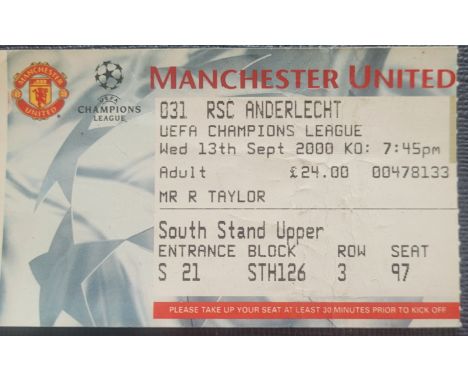 2000-01 MANCHESTER UNITED V RSC ANDERLECHT CHAMPIONS LEAGUE TICKET
Slight folds
Ref MS