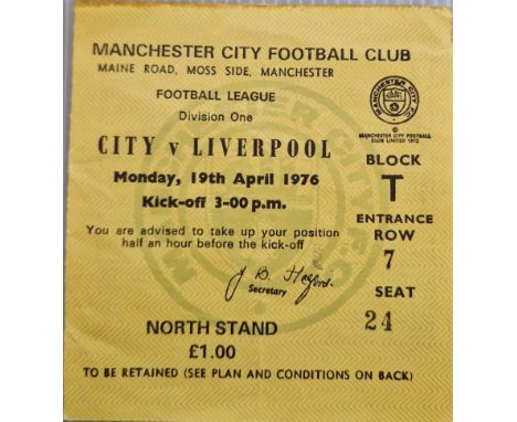 1975-76 MANCHESTER CITY V LIVERPOOL TICKET
Slight mark along top edge
Ref PF