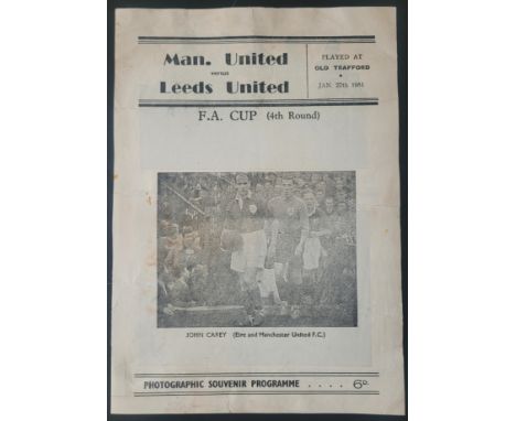 1950-51 MANCHESTER UNITED V LEEDS UNITED FA CUP RARE PIRATE PROGRAMME
Folds and handling marks
Ref SM