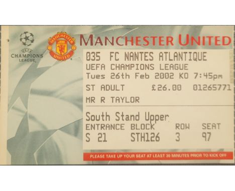 2001-02 MANCHESTER UNITED V FC NANTES ATLANTIQUE CHAMPIONS LEAGUE TICKET
Staple holes top corner
Ref MS