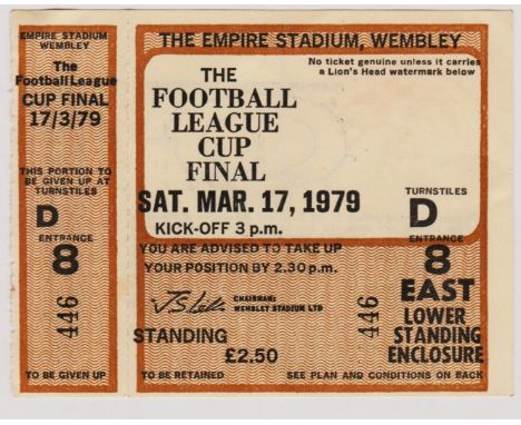 1978/79 LEAGUE CUP FINAL UNUSED TICKET NOTTINGHAM FOREST V SOUTHAMPTON
Good condition.
Ref. T.
&nbsp;